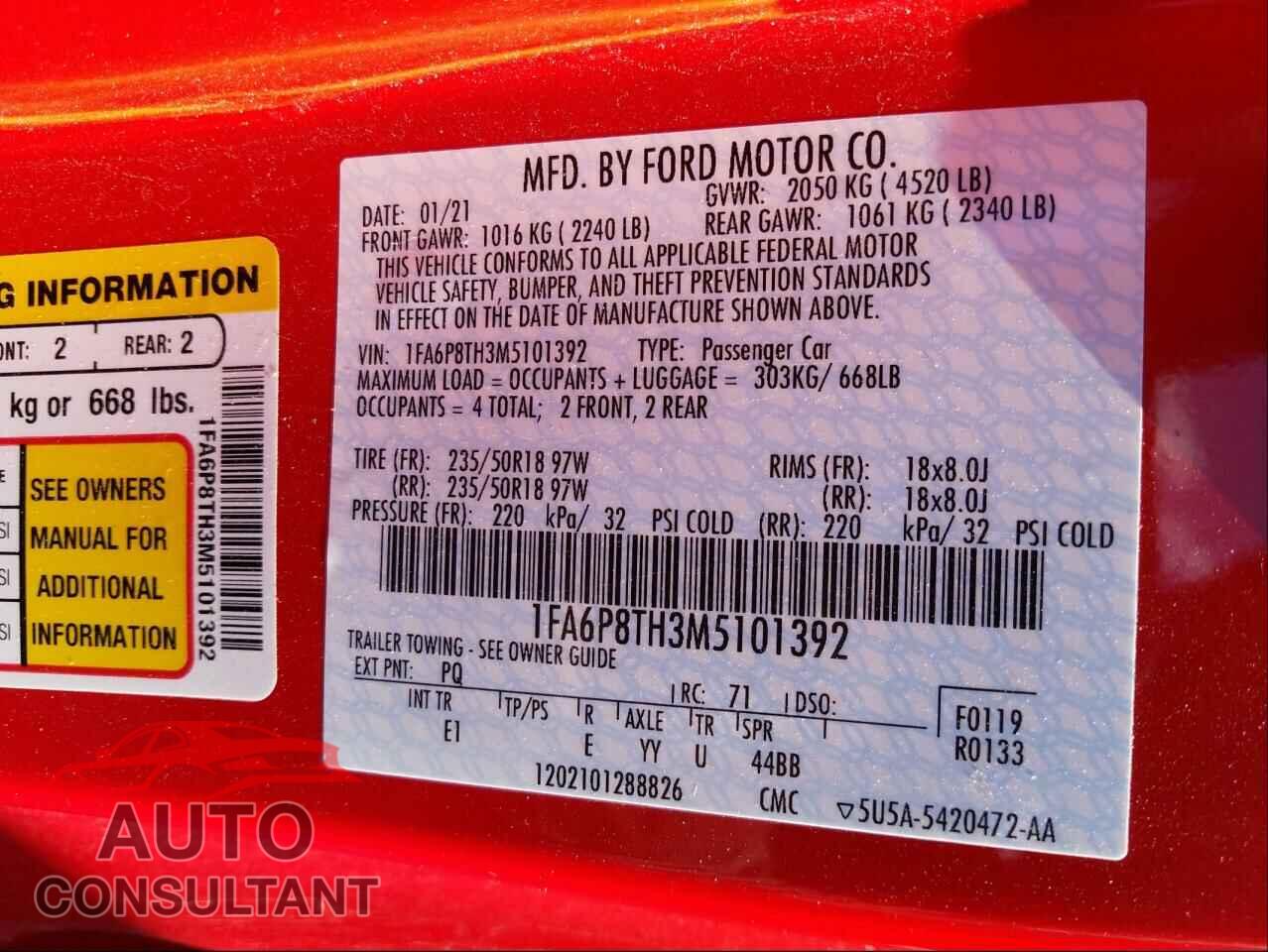 FORD MUSTANG 2021 - 1FA6P8TH3M5101392