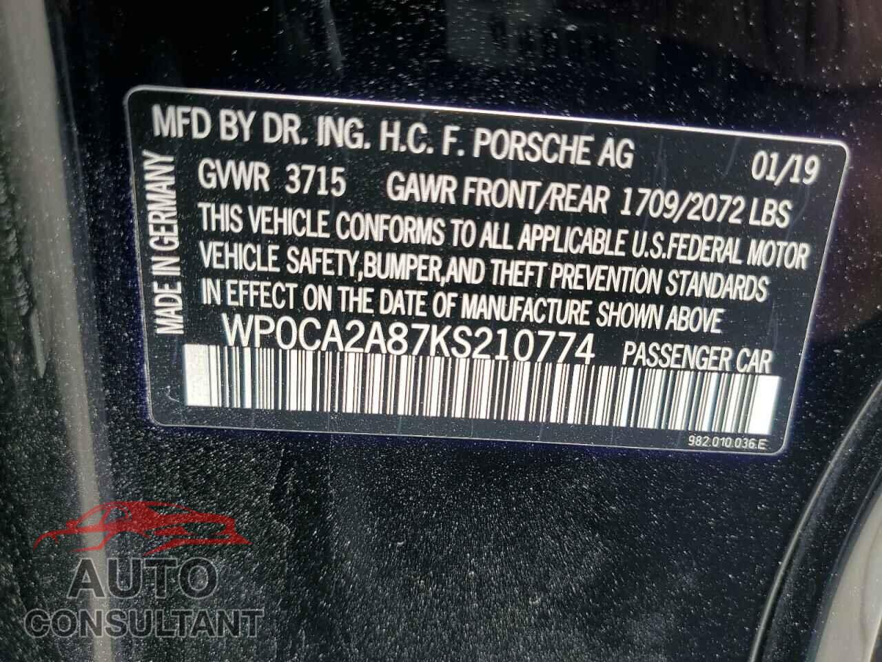 PORSCHE BOXSTER 2019 - WP0CA2A87KS210774