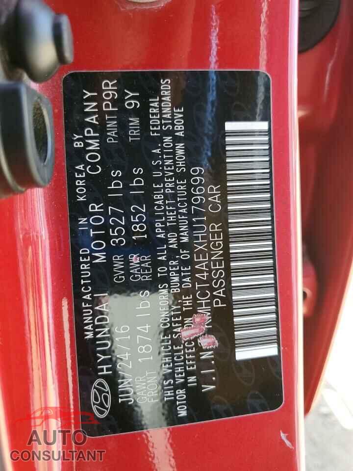 HYUNDAI ACCENT 2017 - KMHCT4AEXHU179699