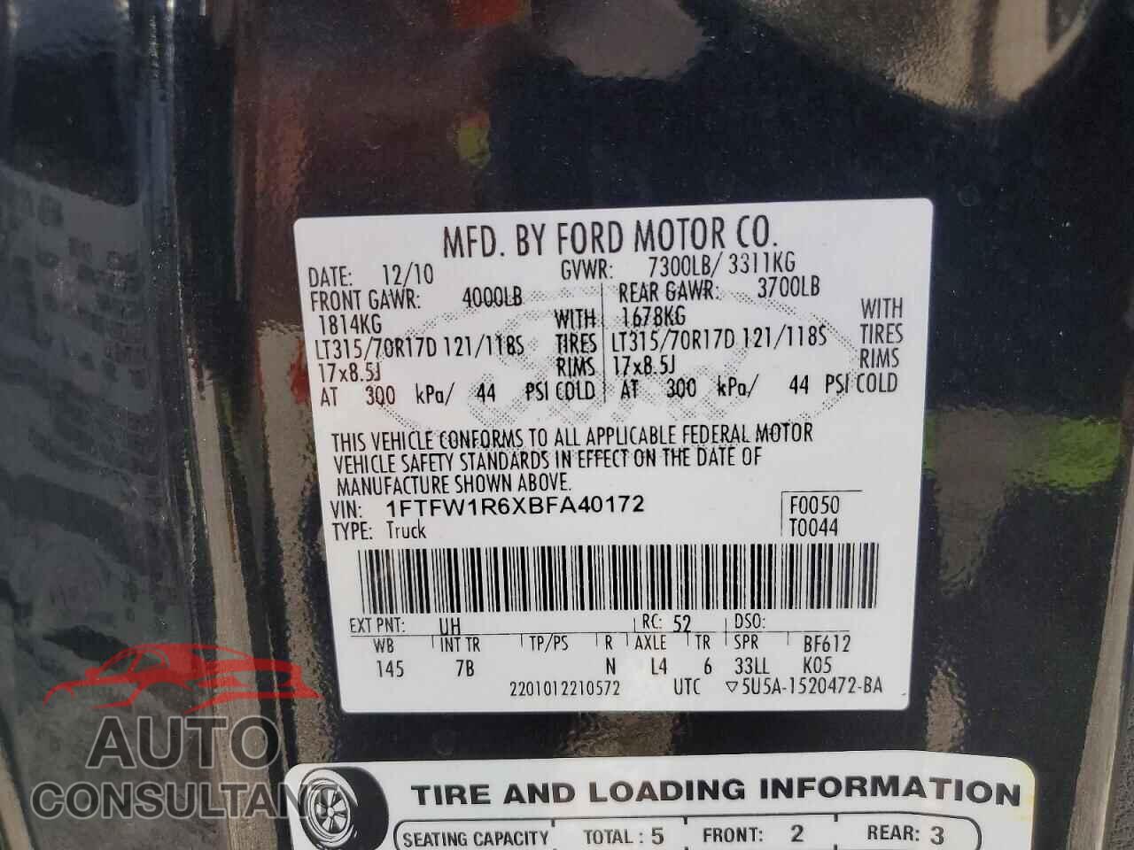 FORD F150 2011 - 1FTFW1R6XBFA40172