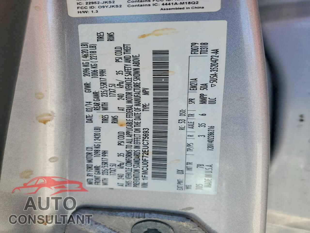 FORD ESCAPE 2014 - 1FMCU0F72EUC75693