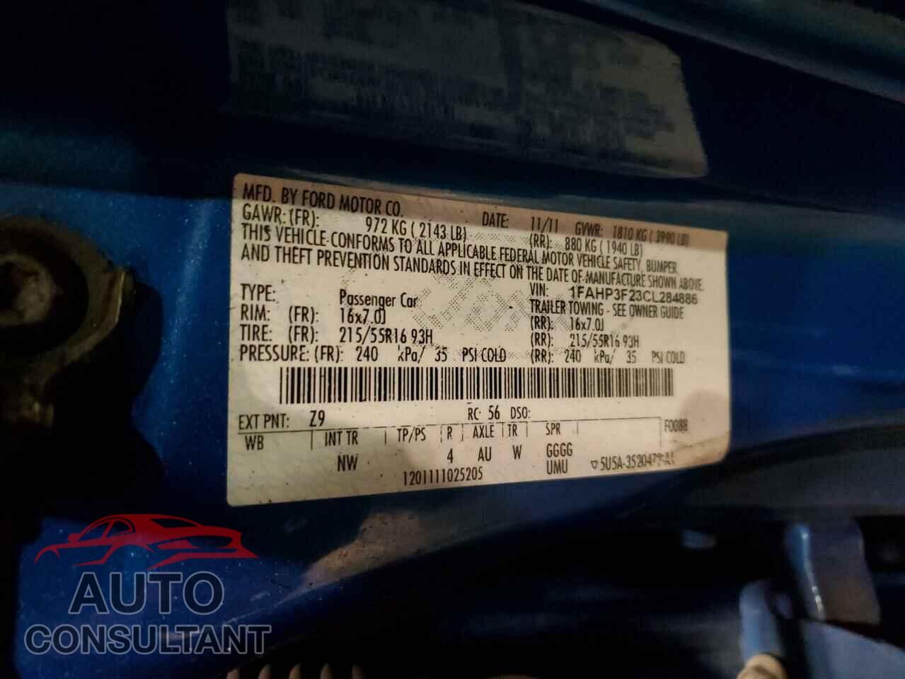 FORD FOCUS 2012 - 1FAHP3F23CL284886