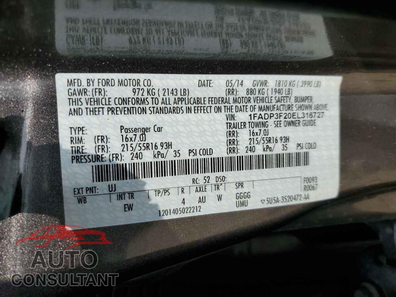 FORD FOCUS 2014 - 1FADP3F20EL316727