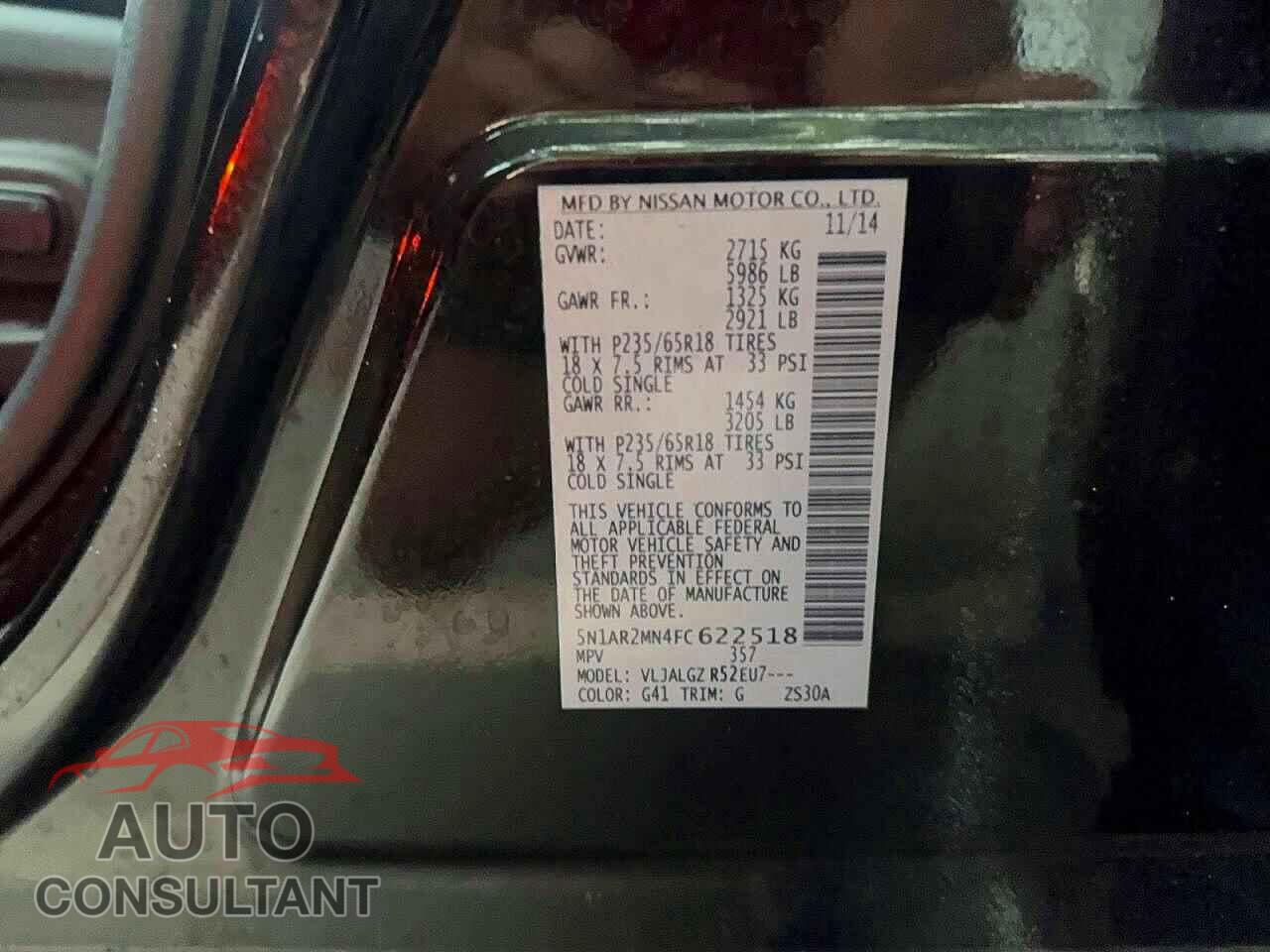 NISSAN PATHFINDER 2015 - 5N1AR2MN4FC622518