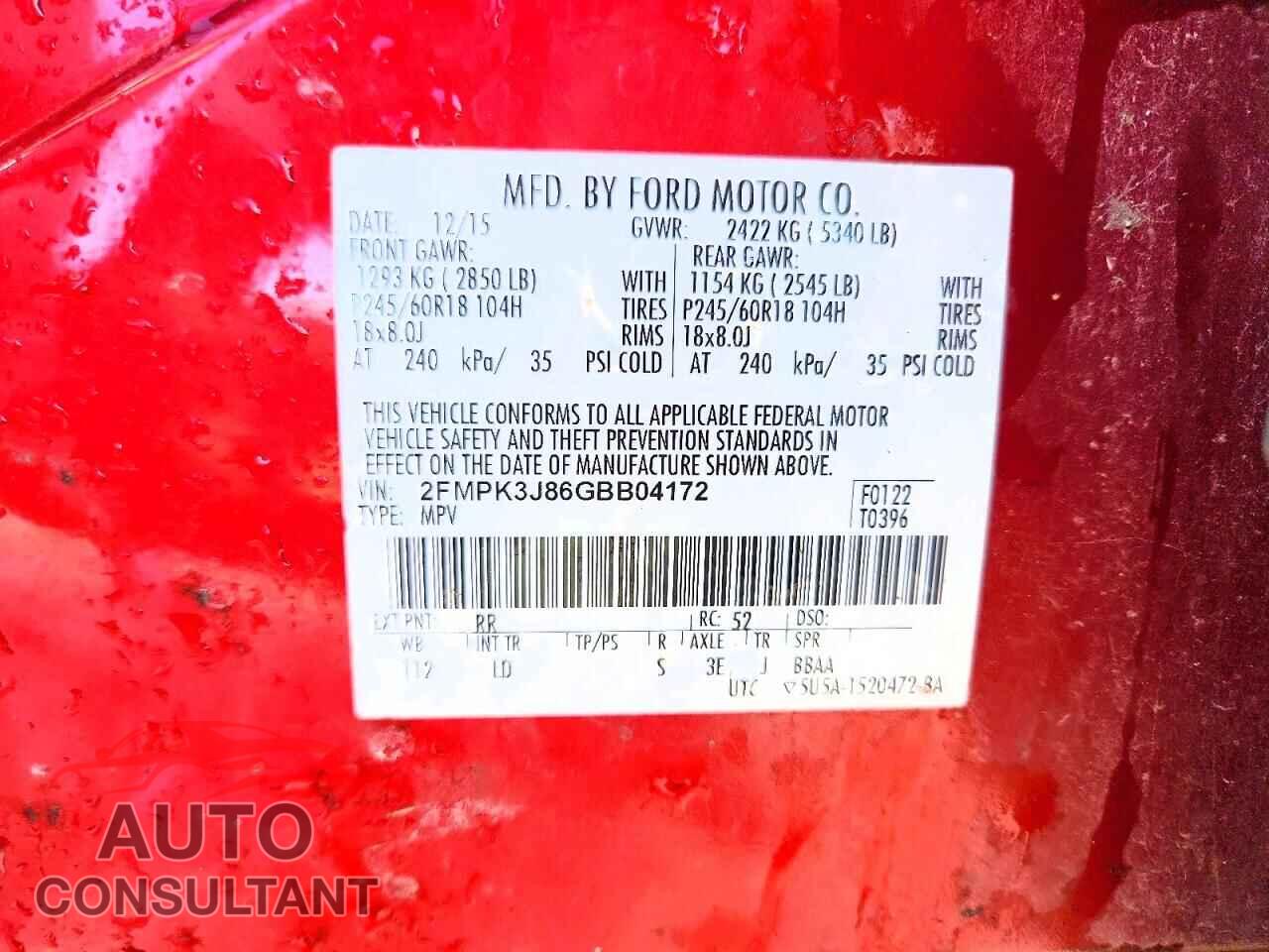 FORD EDGE 2016 - 2FMPK3J86GBB04172