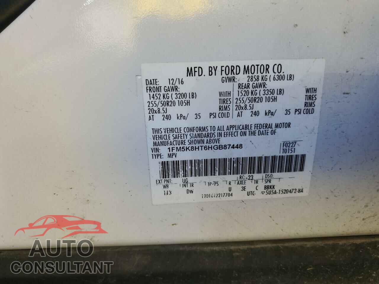 FORD EXPLORER 2017 - 1FM5K8HT6HGB87448