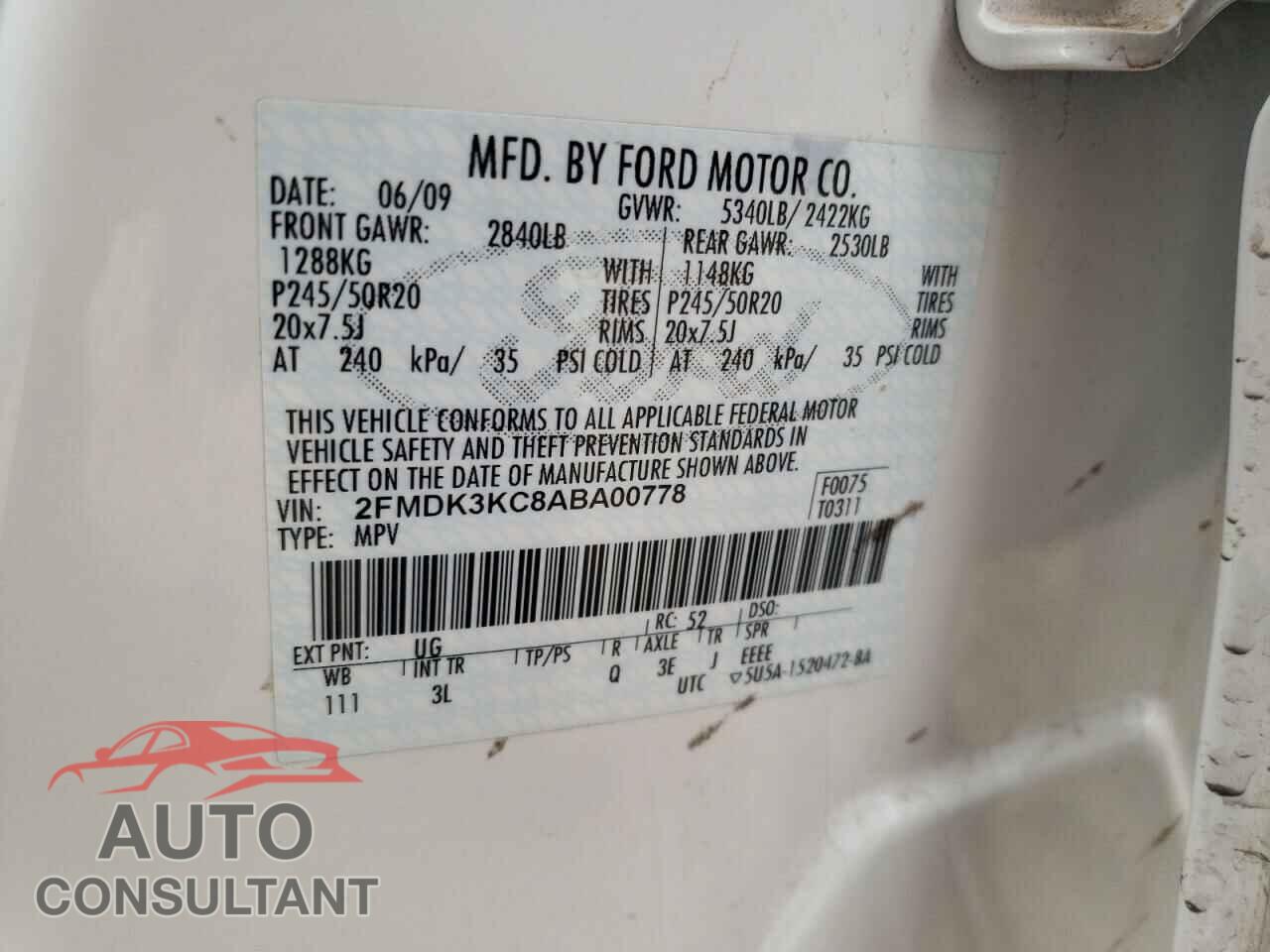 FORD EDGE 2010 - 2FMDK3KC8ABA00778