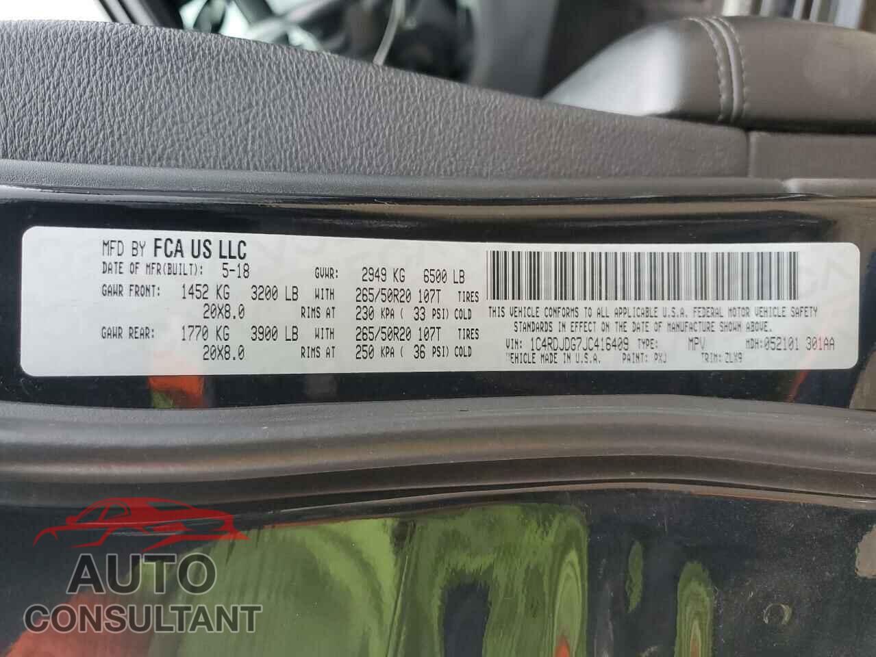 DODGE DURANGO 2018 - 1C4RDJDG7JC416409