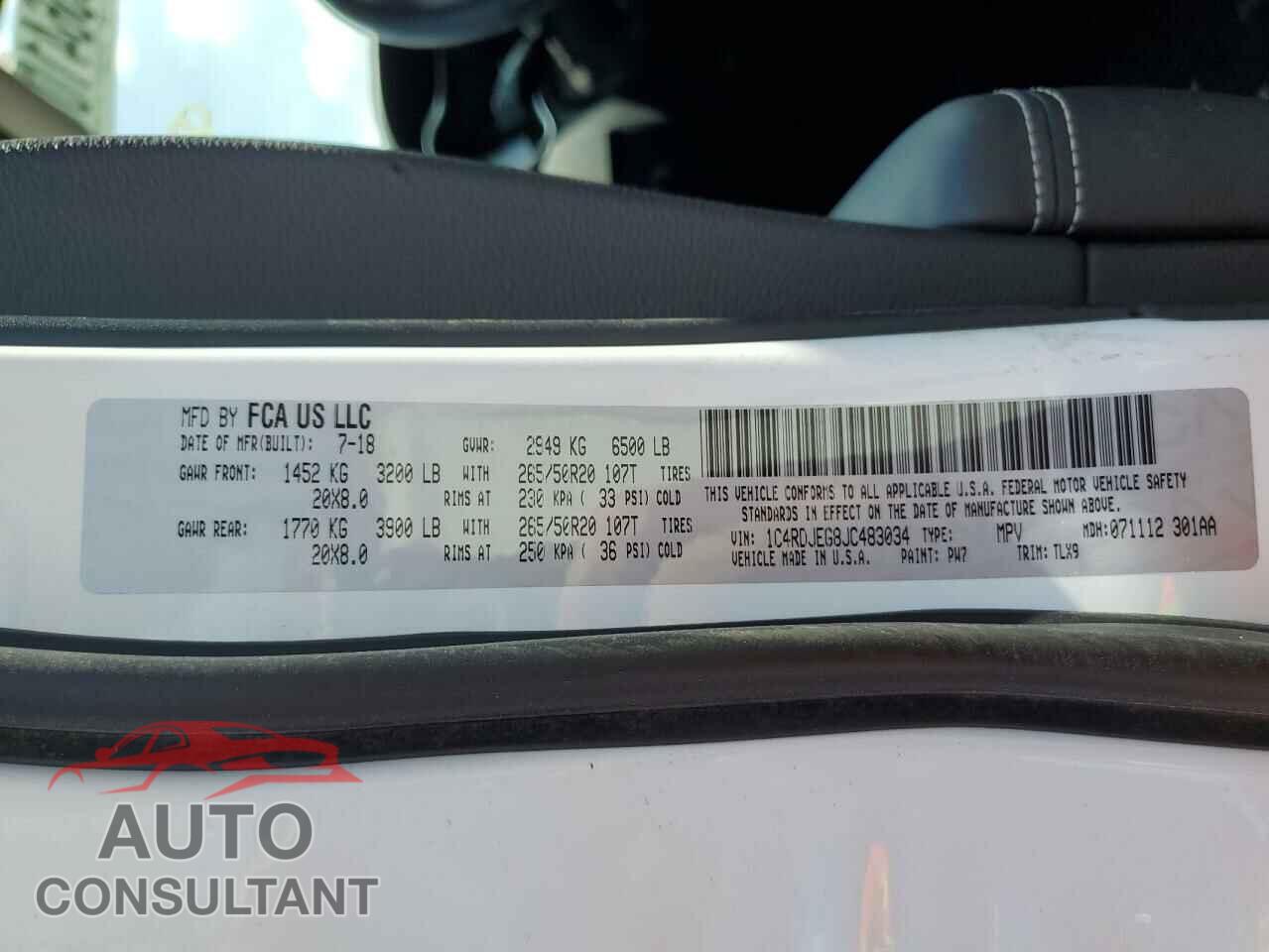 DODGE DURANGO 2018 - 1C4RDJEG8JC483034