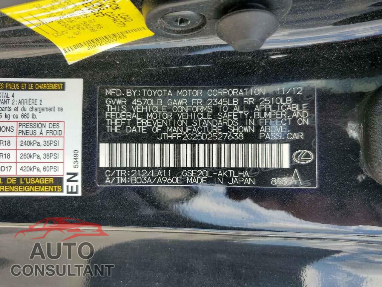 LEXUS IS 2013 - JTHFF2C25D2527638