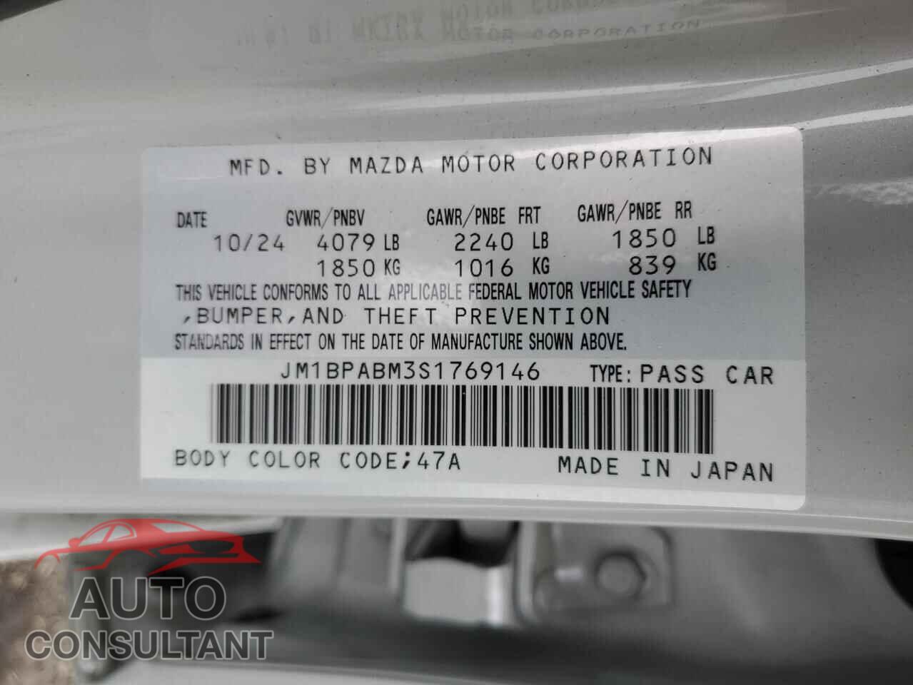 MAZDA 3 SELECT S 2025 - JM1BPABM3S1769146