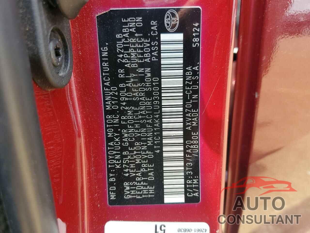 TOYOTA CAMRY 2020 - 4T1C11AK4LU930010