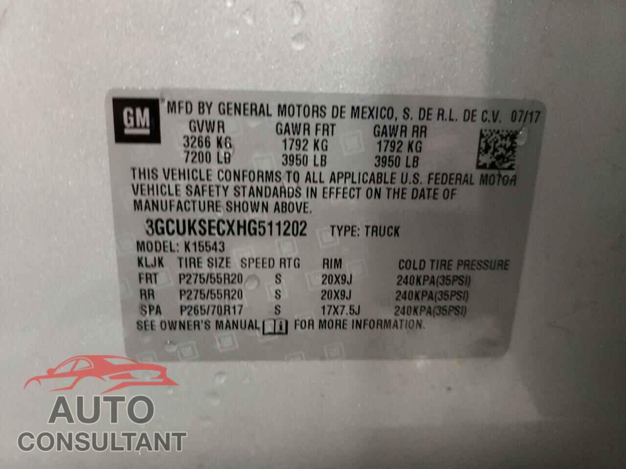 CHEVROLET SILVERADO 2017 - 3GCUKSECXHG511202