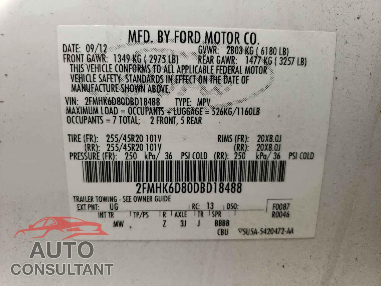 FORD FLEX 2013 - 2FMHK6D80DBD18488