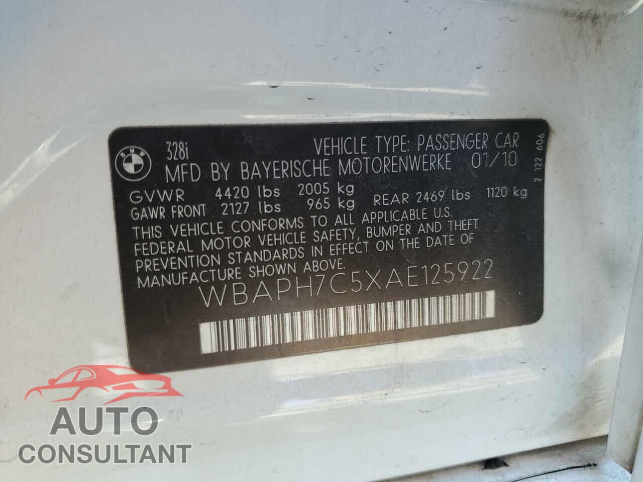 BMW 3 SERIES 2010 - WBAPH7C5XAE125922