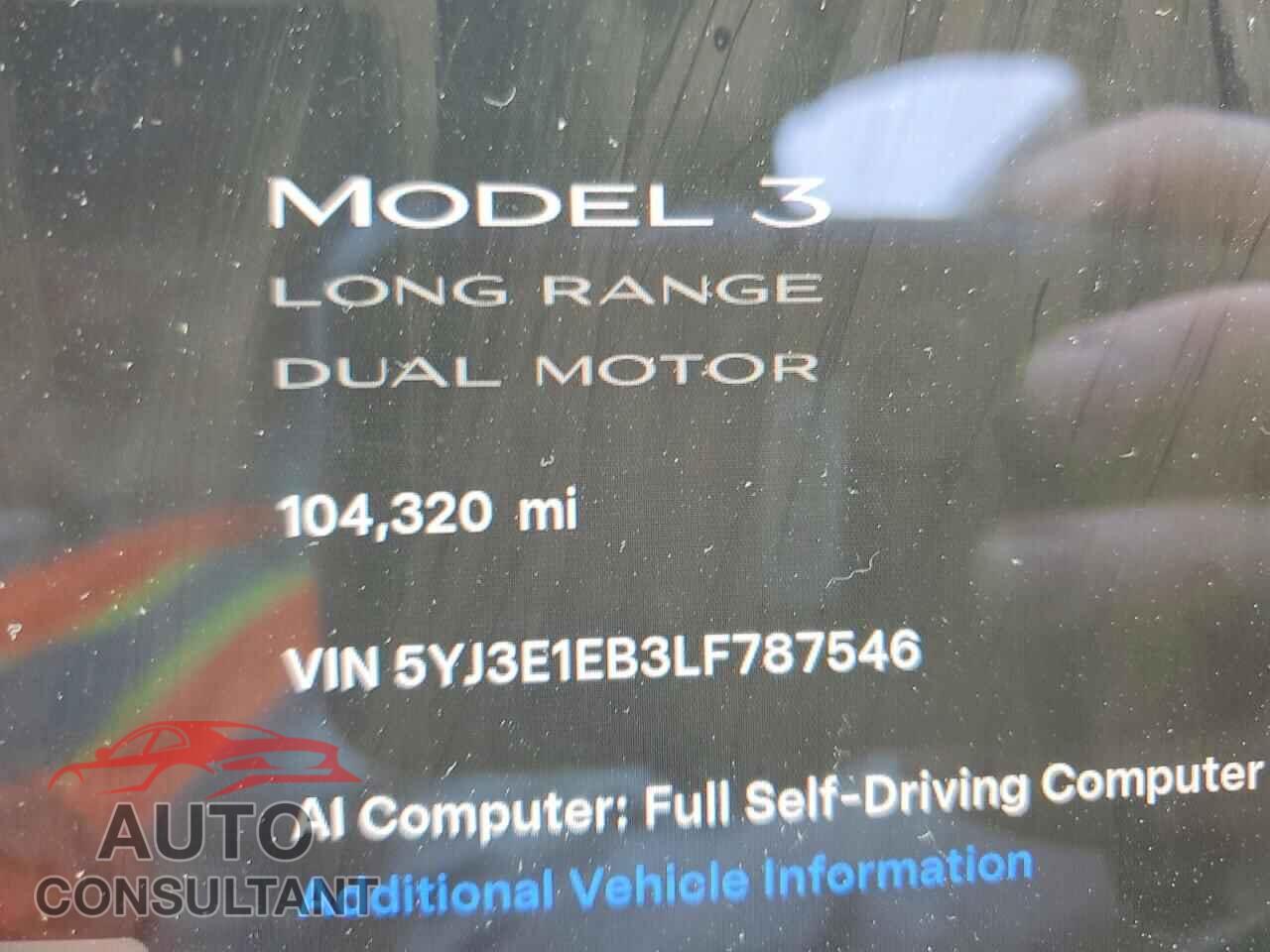 TESLA MODEL 3 2020 - 5YJ3E1EB3LF787546