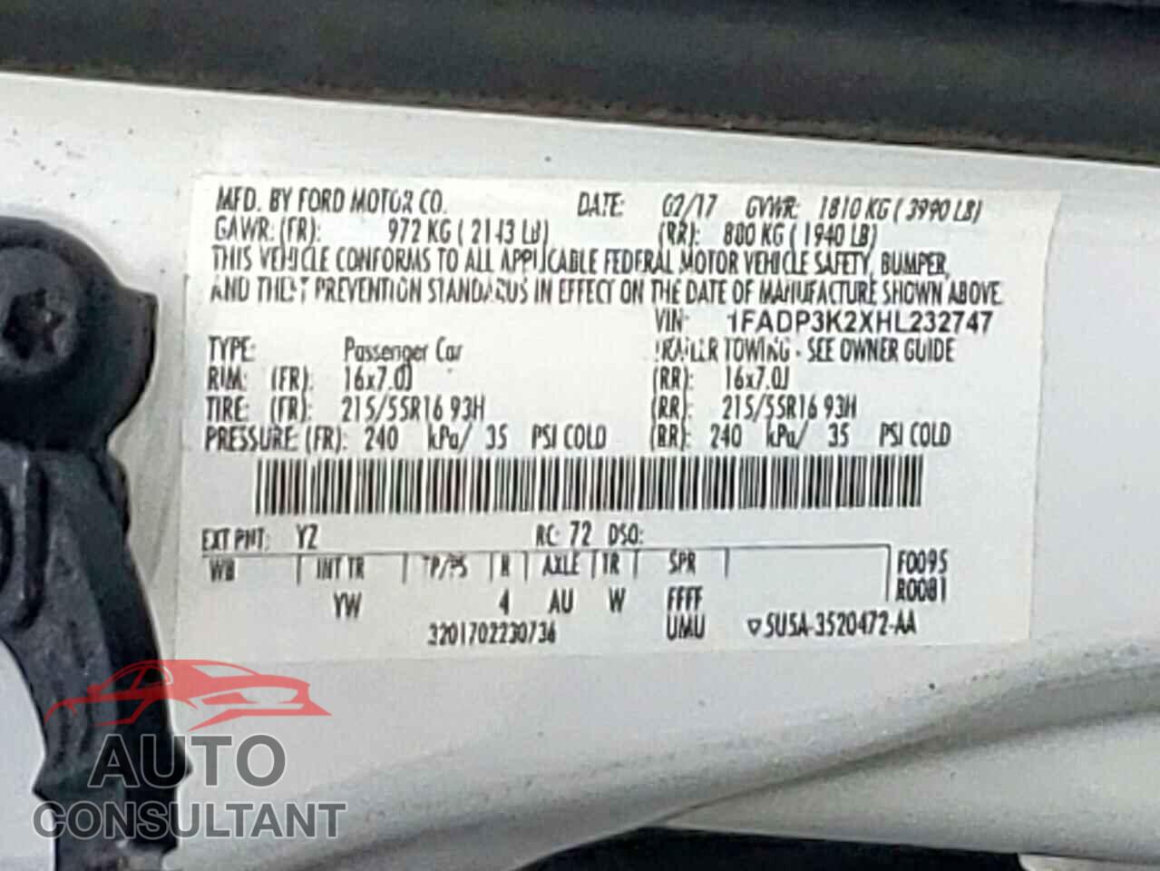 FORD FOCUS 2017 - 1FADP3K2XHL232747