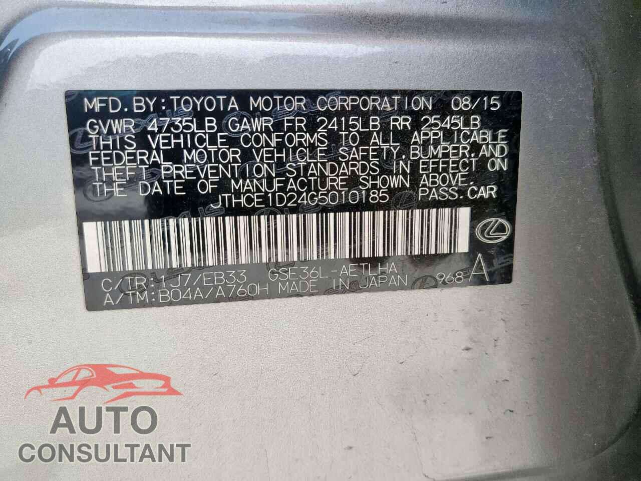 LEXUS IS 2016 - JTHCE1D24G5010185