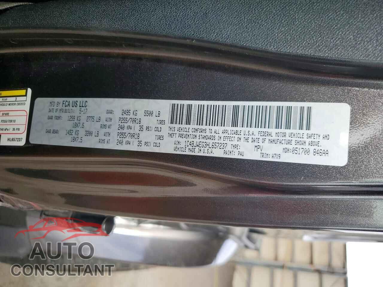 JEEP WRANGLER 2017 - 1C4BJWEG3HL657237
