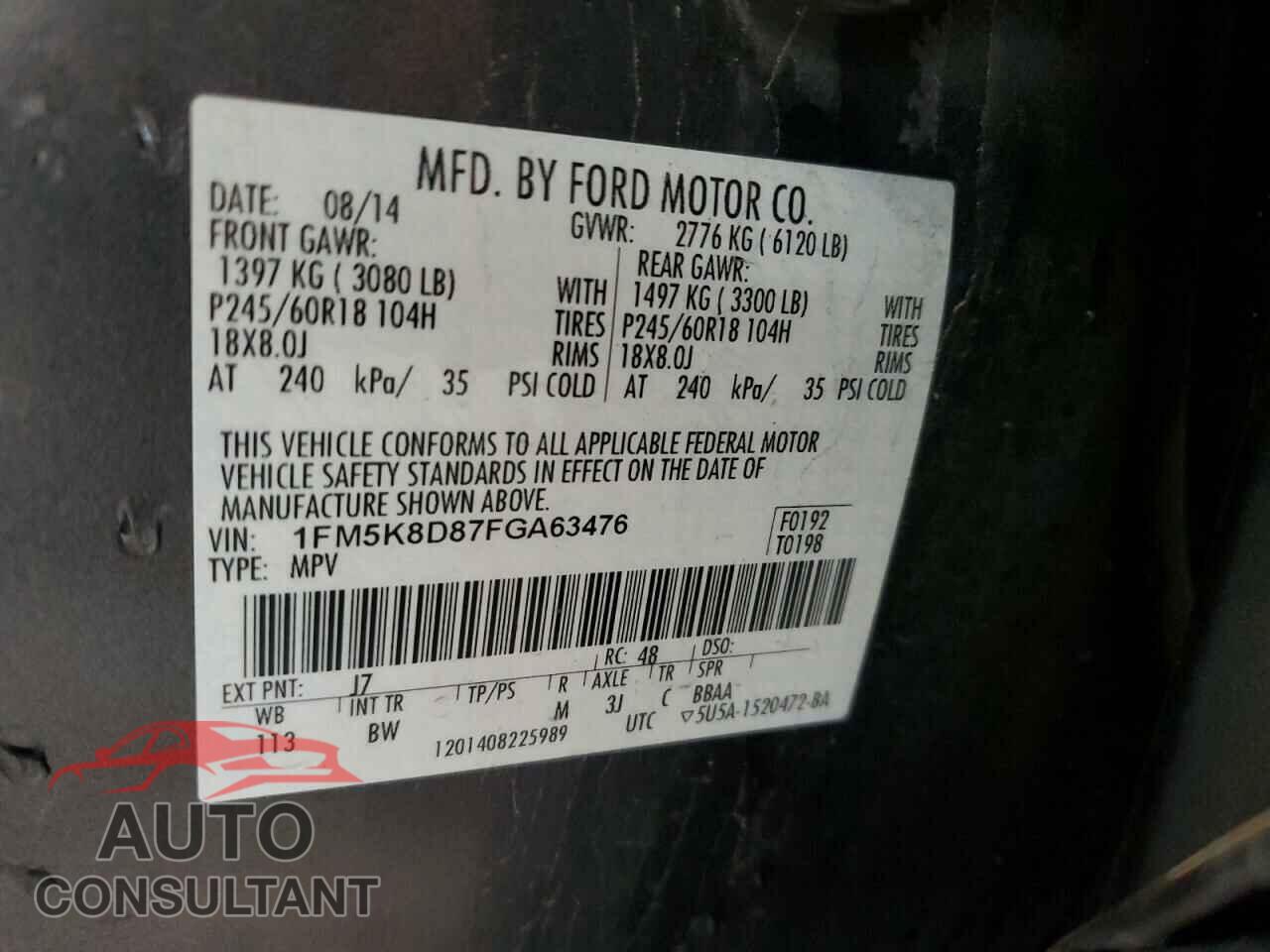 FORD EXPLORER 2015 - 1FM5K8D87FGA63476
