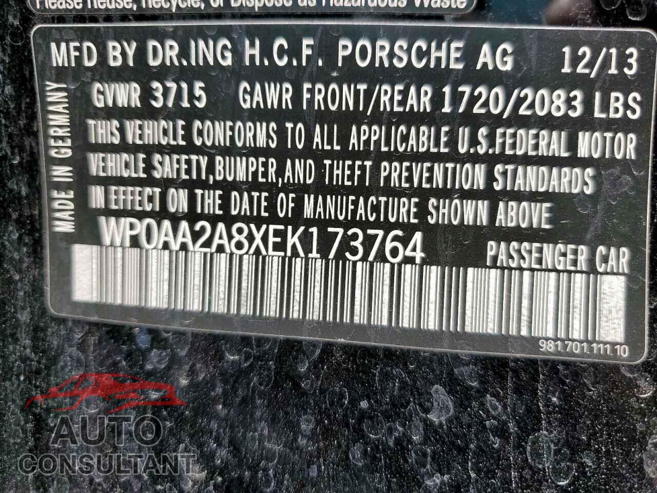PORSCHE CAYMAN 2014 - WP0AA2A8XEK173764