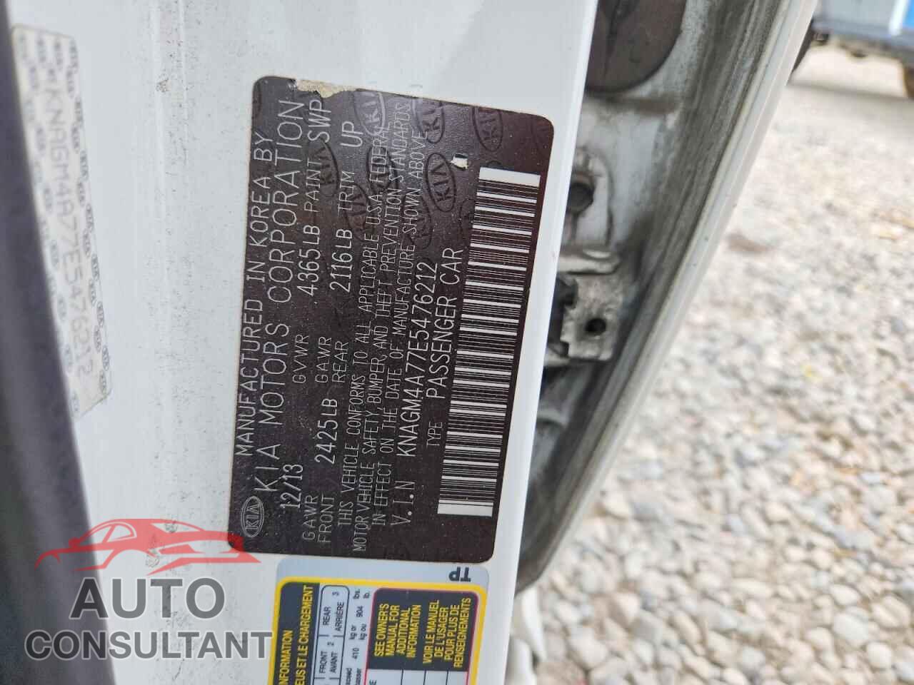 KIA OPTIMA 2014 - KNAGM4A77E5476212