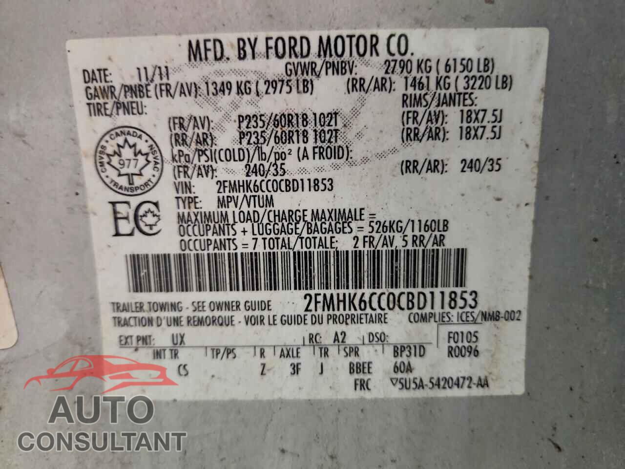 FORD FLEX 2012 - 2FMHK6CC0CBD11853