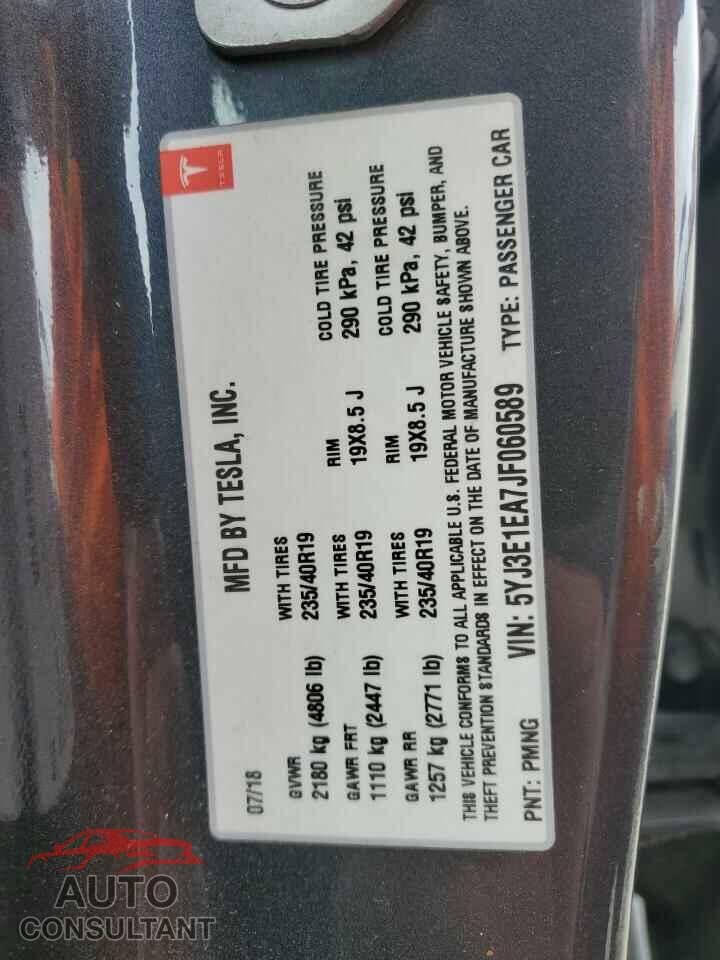 TESLA MODEL 3 2018 - 5YJ3E1EA7JF060589
