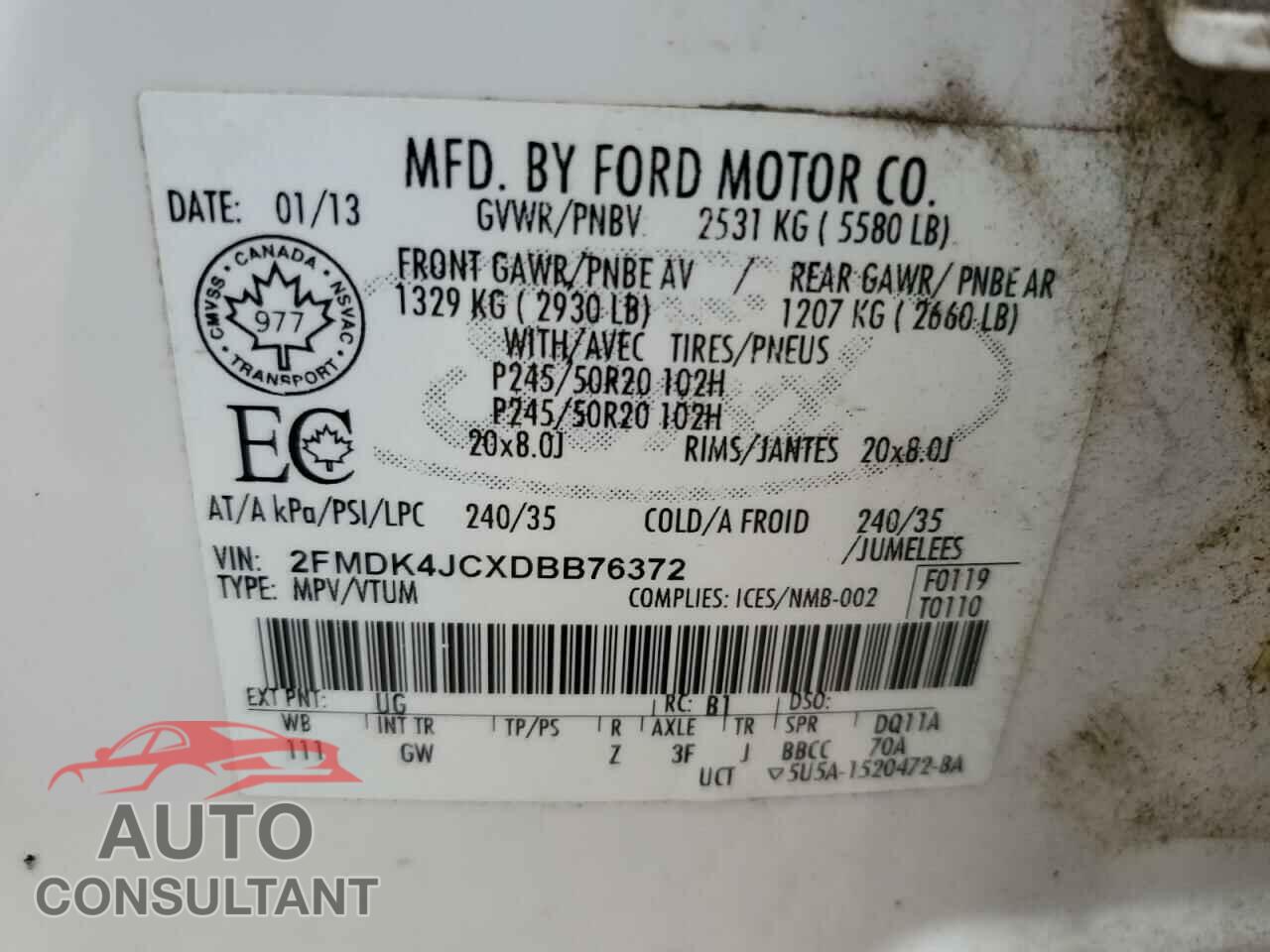 FORD EDGE 2013 - 2FMDK4JCXDBB76372