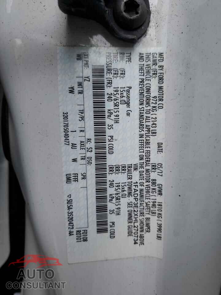 FORD FOCUS 2017 - 1FADP3E2XHL270734