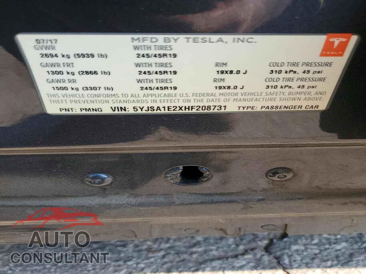 TESLA MODEL S 2017 - 5YJSA1E2XHF208731