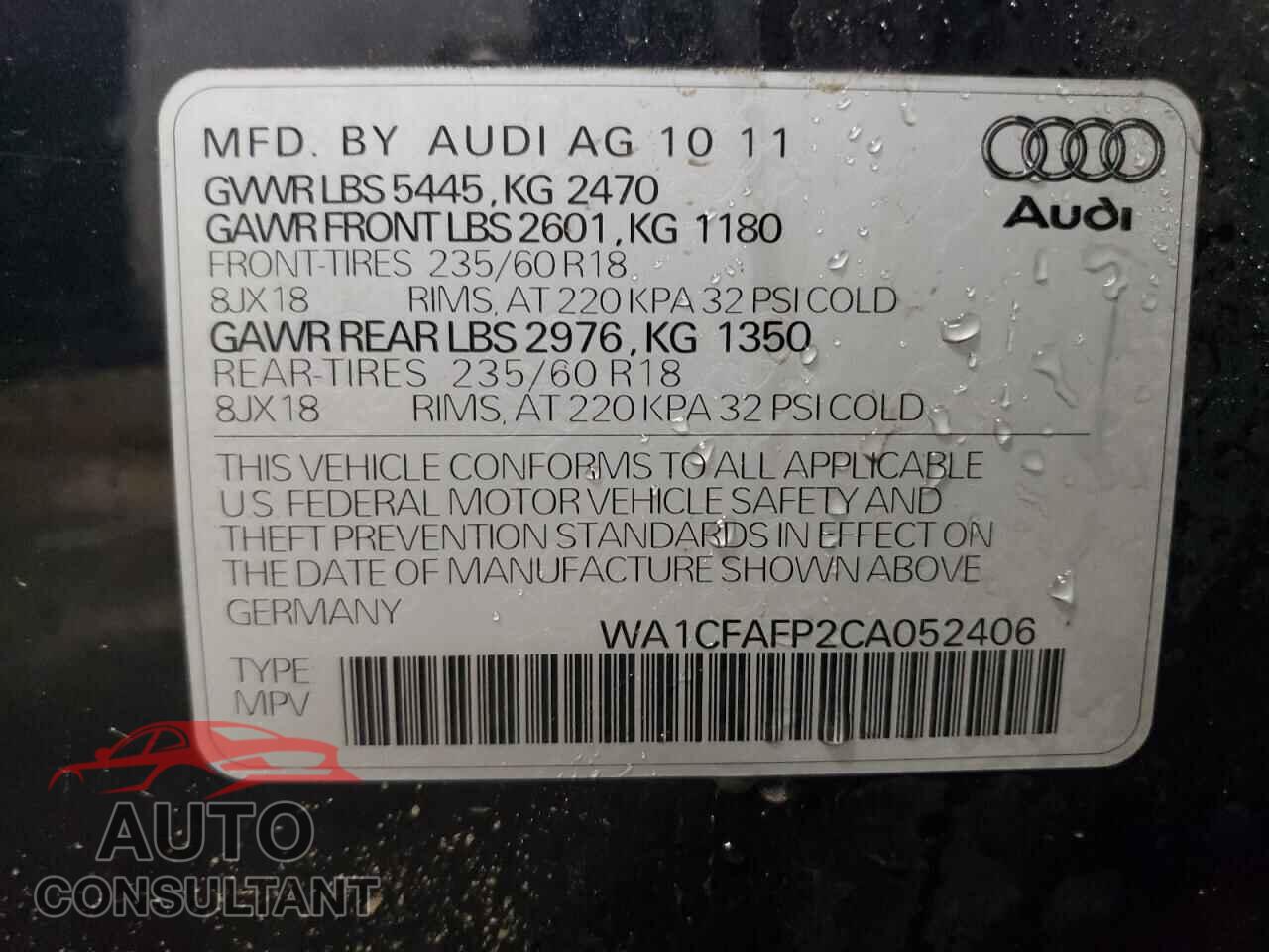 AUDI Q5 2012 - WA1CFAFP2CA052406
