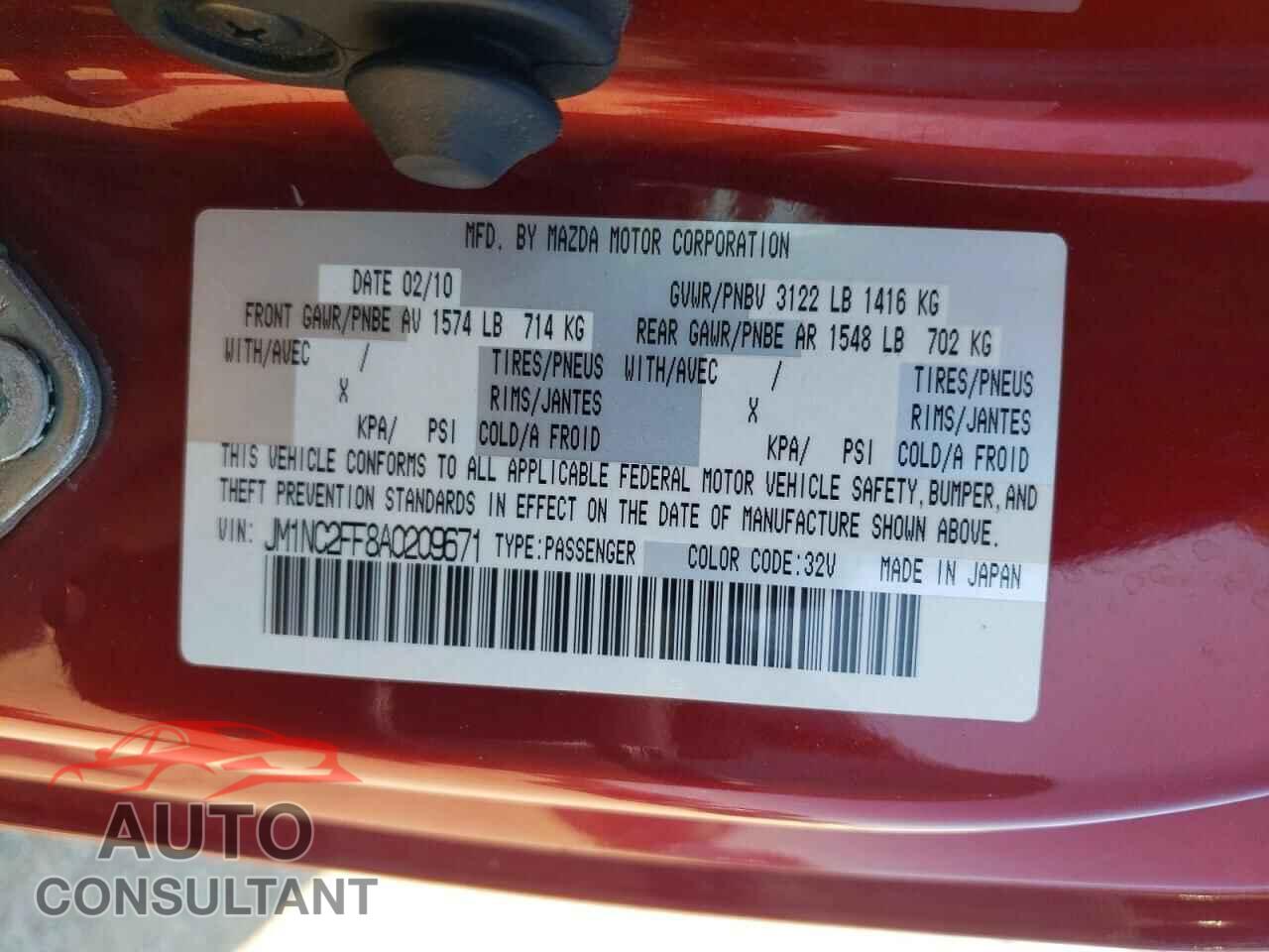 MAZDA MX5 2010 - JM1NC2FF8A0209671