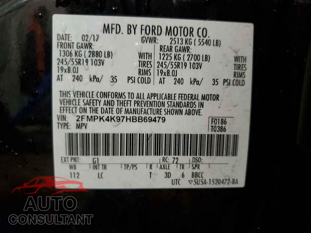 FORD EDGE 2017 - 2FMPK4K97HBB69479