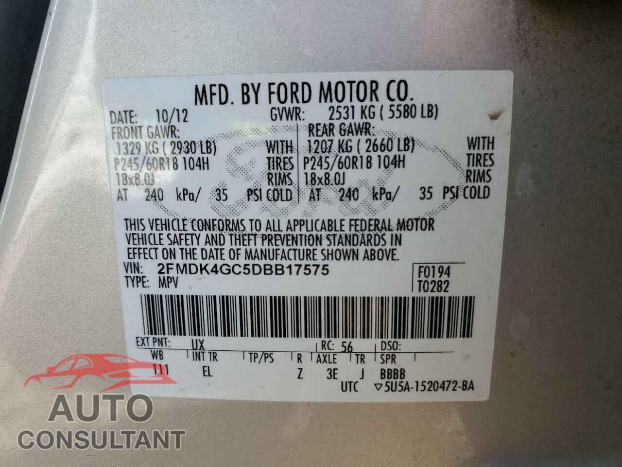 FORD EDGE 2013 - 2FMDK4GC5DBB17575