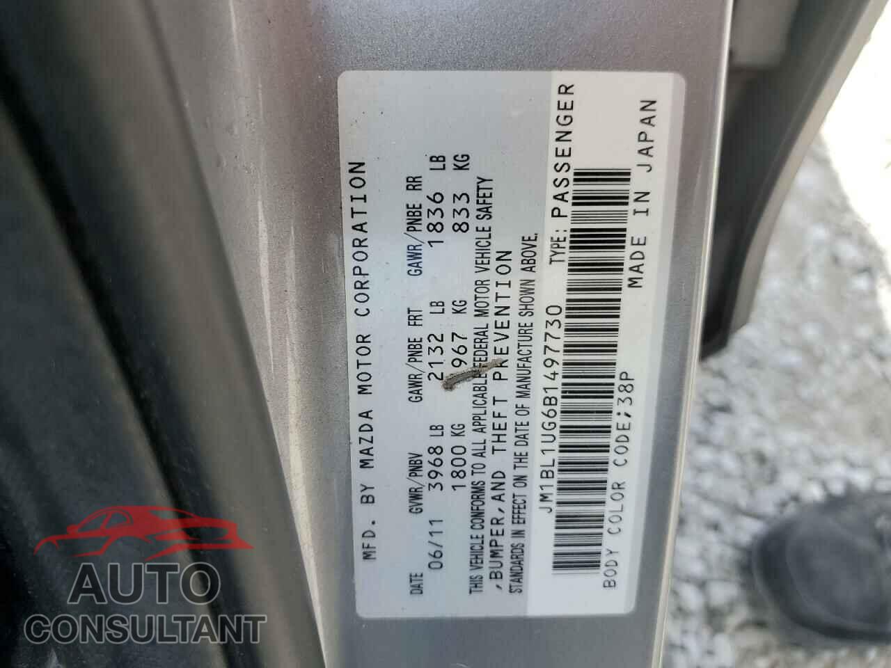 MAZDA 3 2011 - JM1BL1UG6B1497730