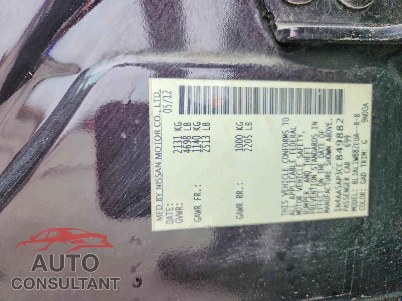 NISSAN MAXIMA 2012 - 1N4AA5AP3CC849882
