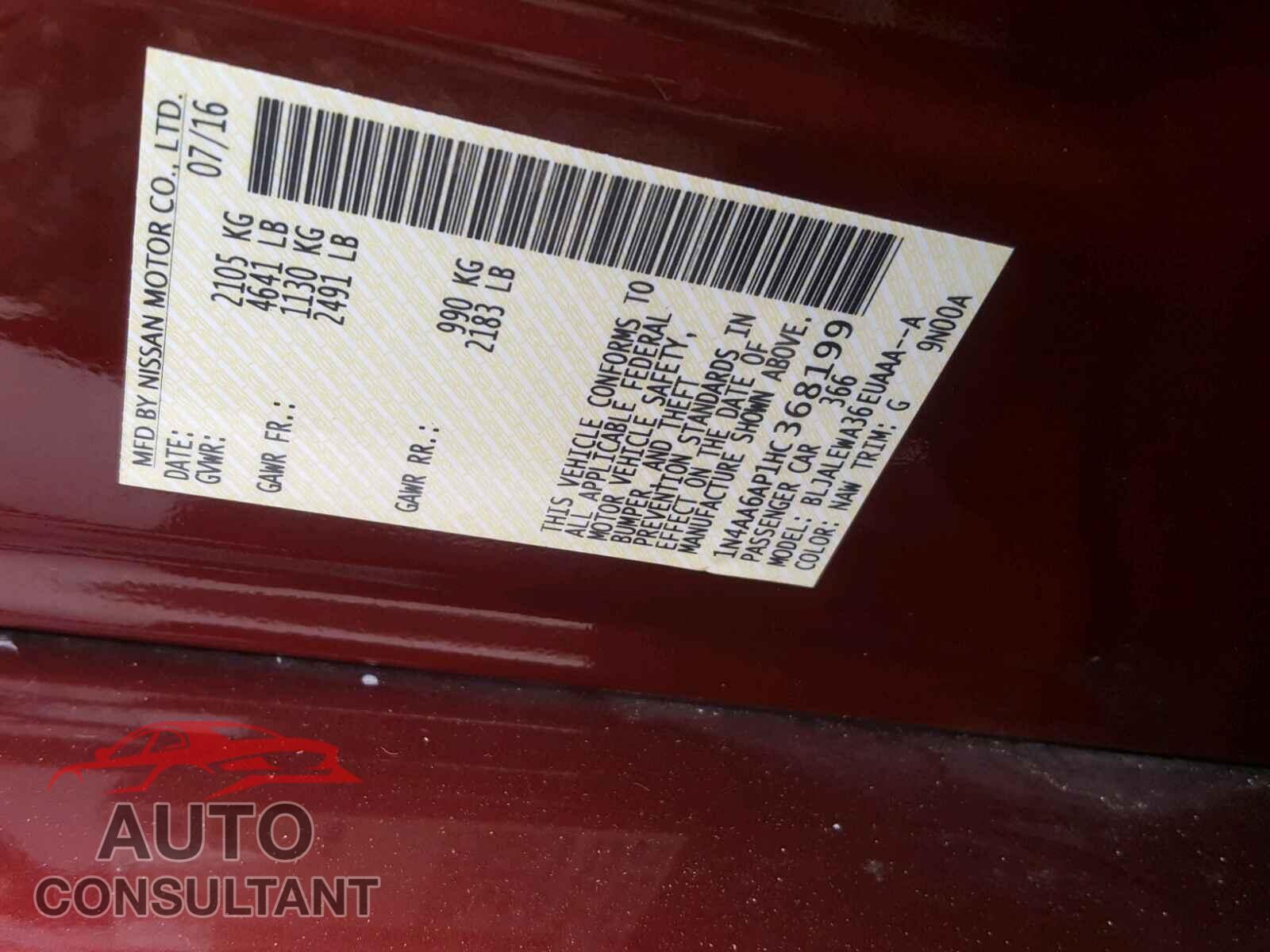 NISSAN MAXIMA 2017 - 1N4AA6AP1HC368199