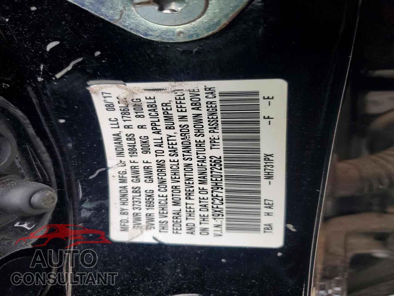 HONDA CIVIC 2017 - 19XFC2F79HE072562