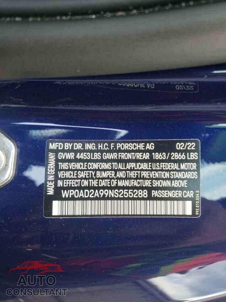 PORSCHE 911 2022 - WP0AD2A99NS255288