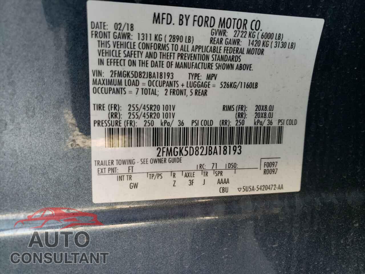 FORD FLEX 2018 - 2FMGK5D82JBA18193