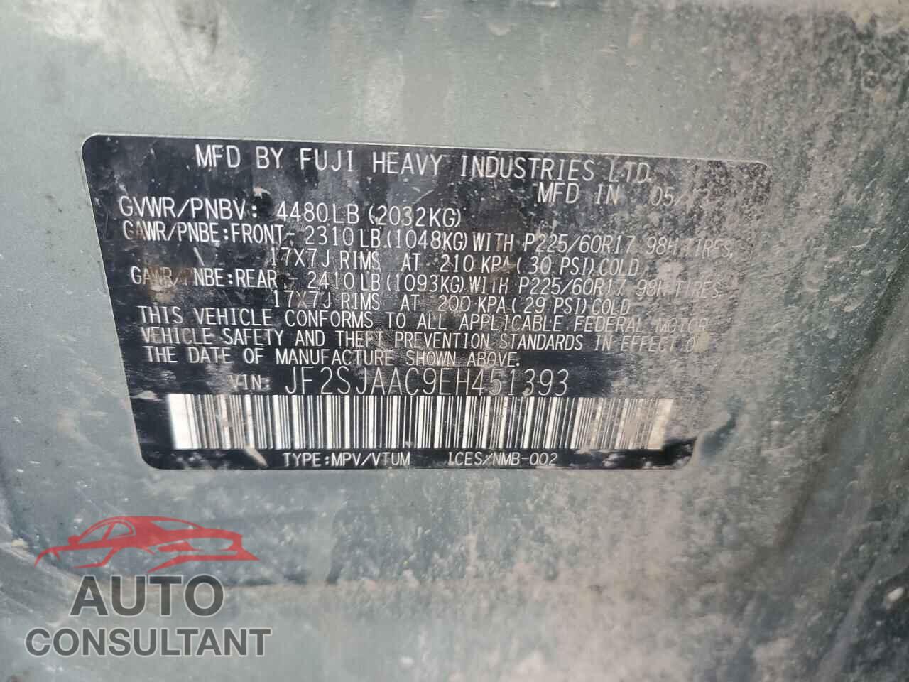 SUBARU FORESTER 2014 - JF2SJAAC9EH451393