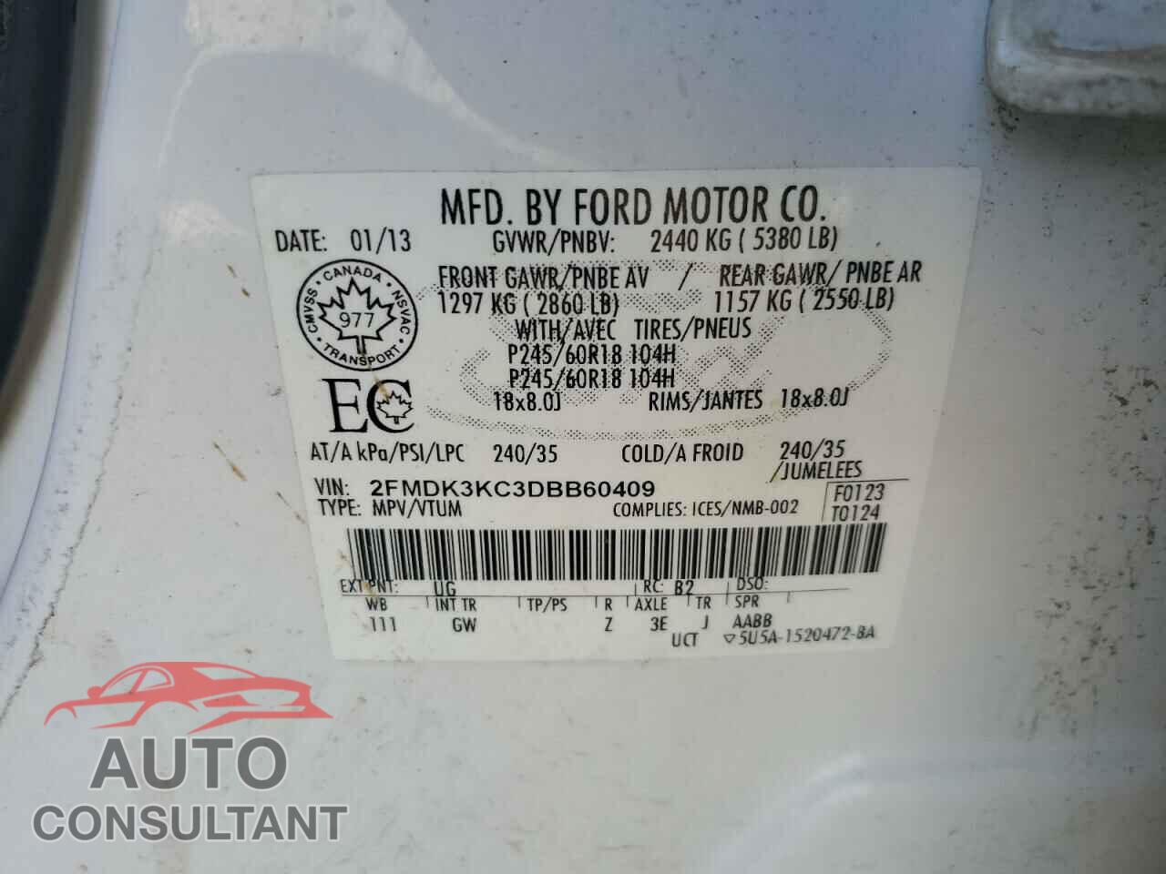 FORD EDGE 2013 - 2FMDK3KC3DBB60409