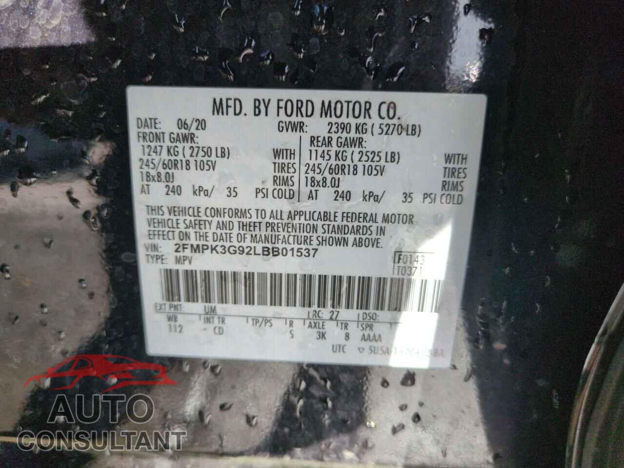 FORD EDGE 2020 - 2FMPK3G92LBB01537