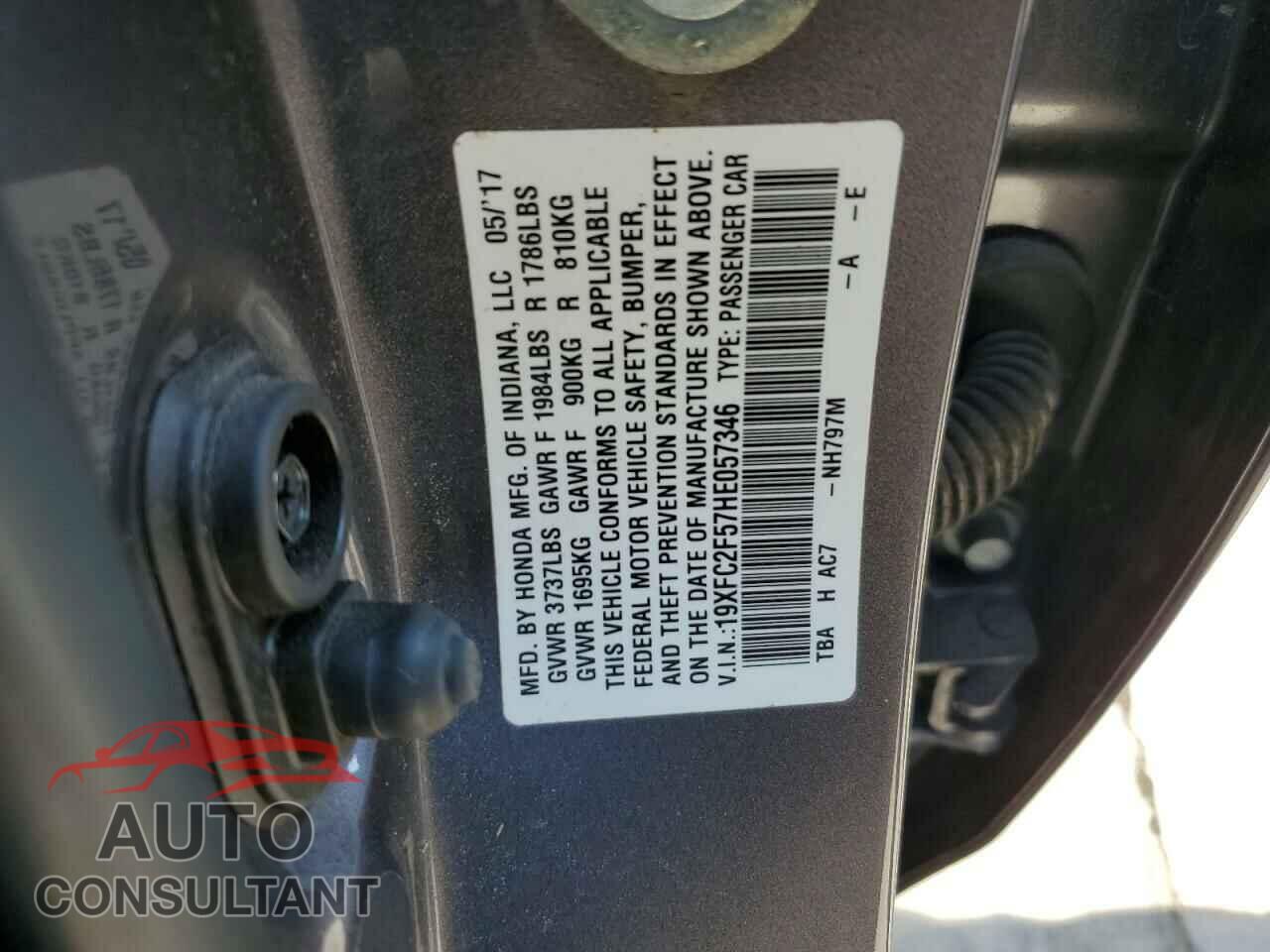 HONDA CIVIC 2017 - 19XFC2F57HE057346