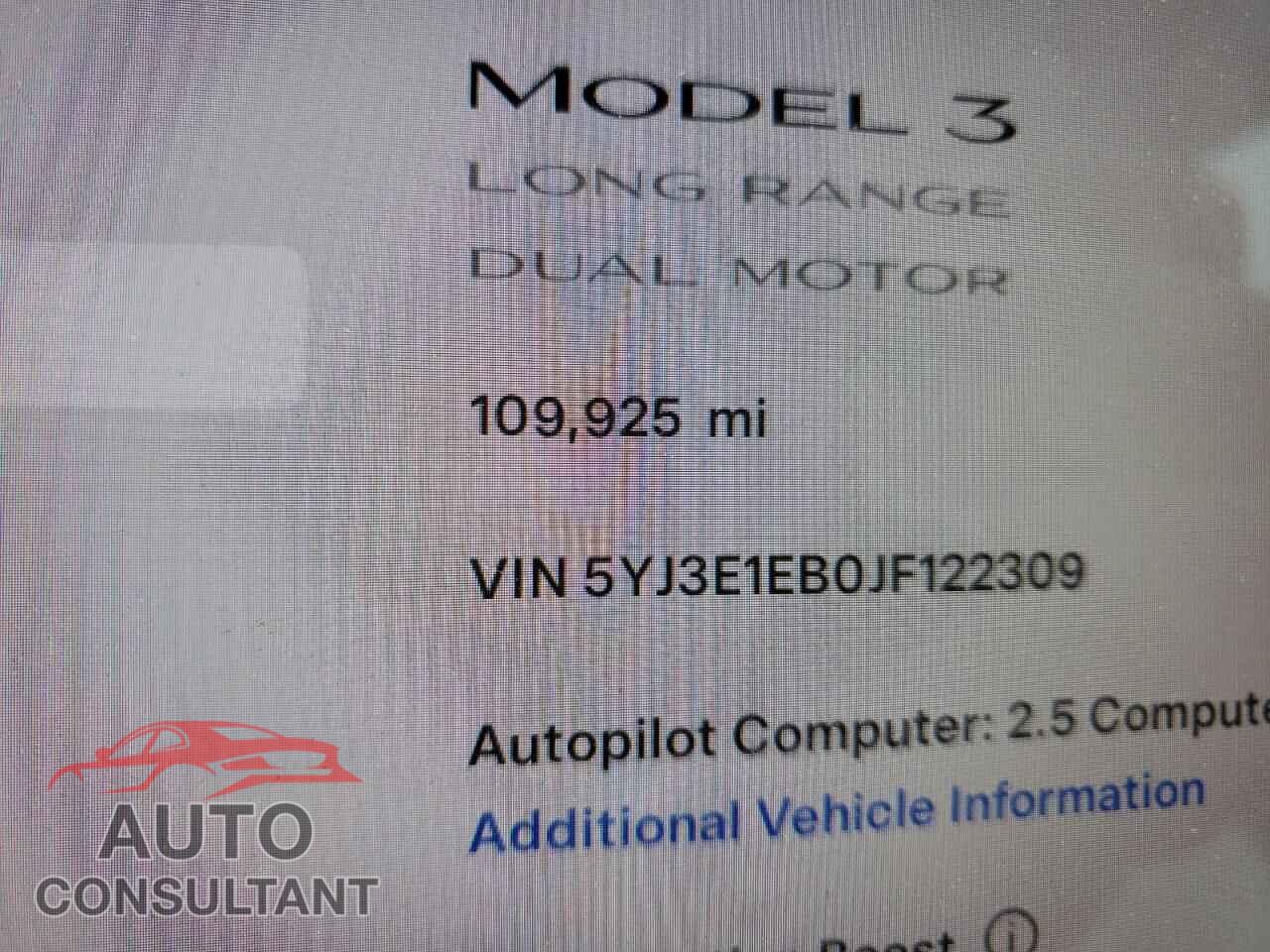 TESLA MODEL 3 2018 - 5YJ3E1EB0JF122309