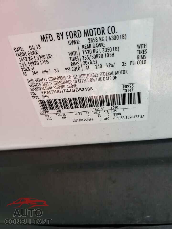 FORD EXPLORER 2018 - 1FM5K8HT4JGB53188