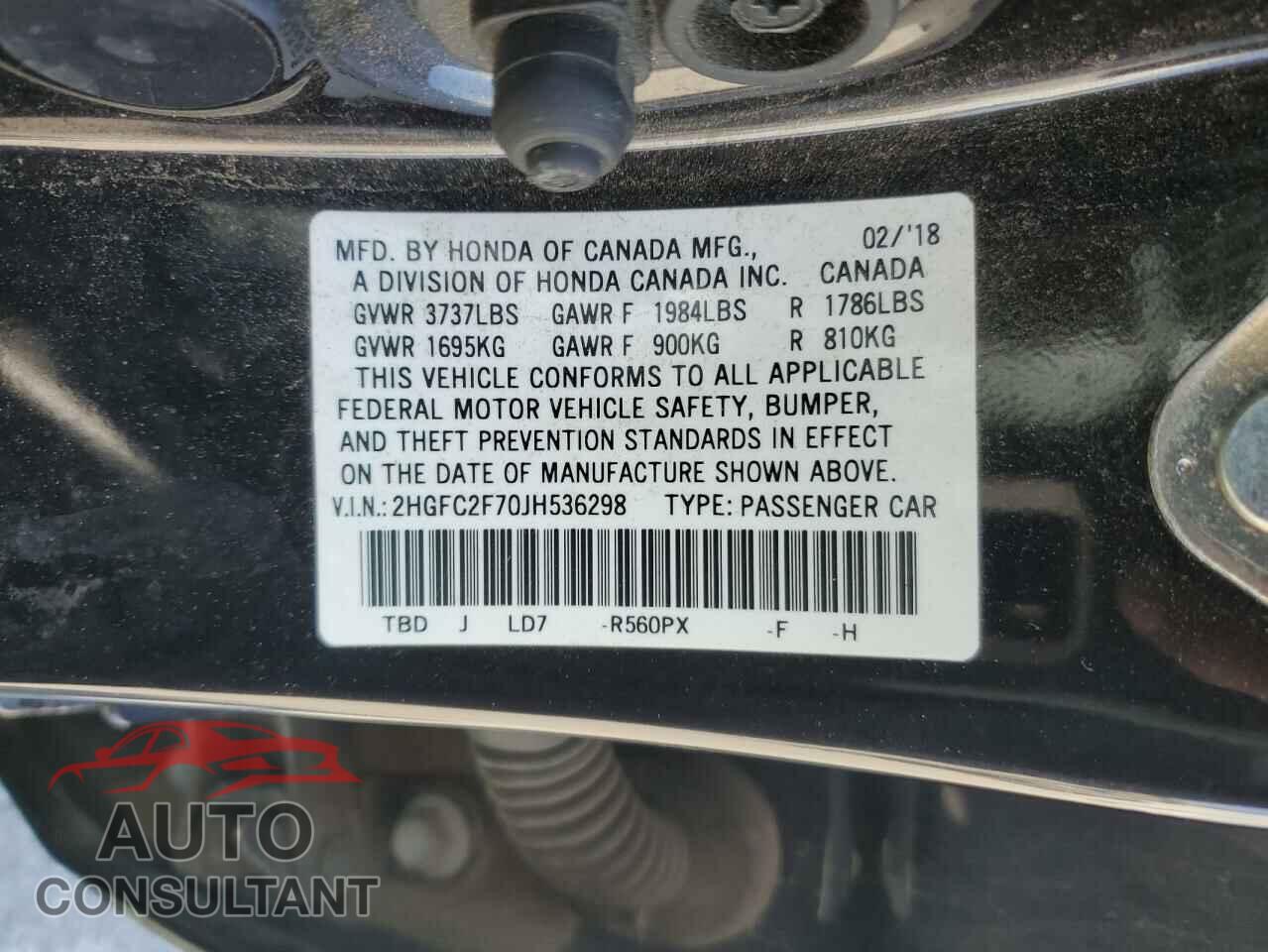 HONDA CIVIC 2018 - 2HGFC2F70JH536298