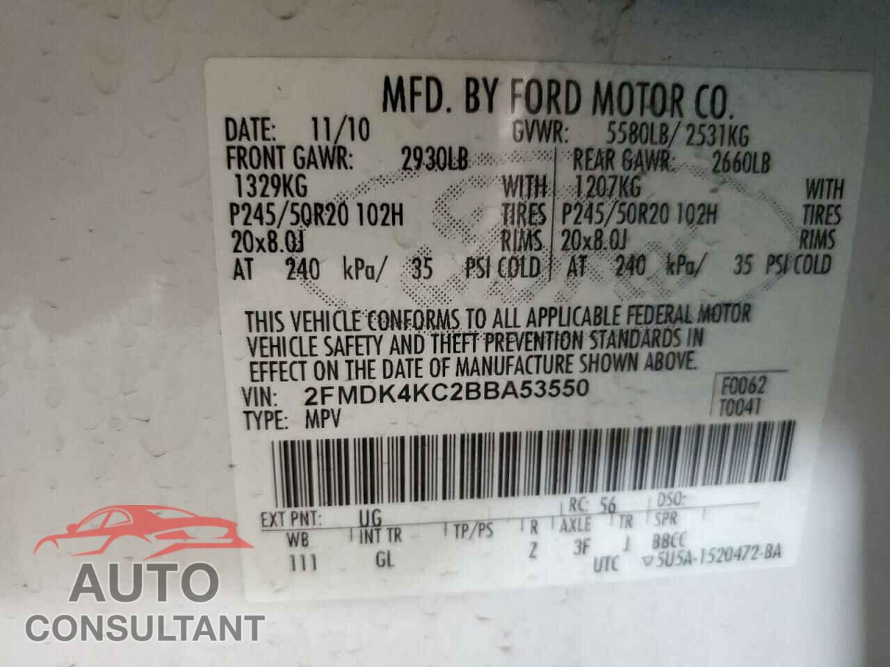 FORD EDGE 2011 - 2FMDK4KC2BBA53550