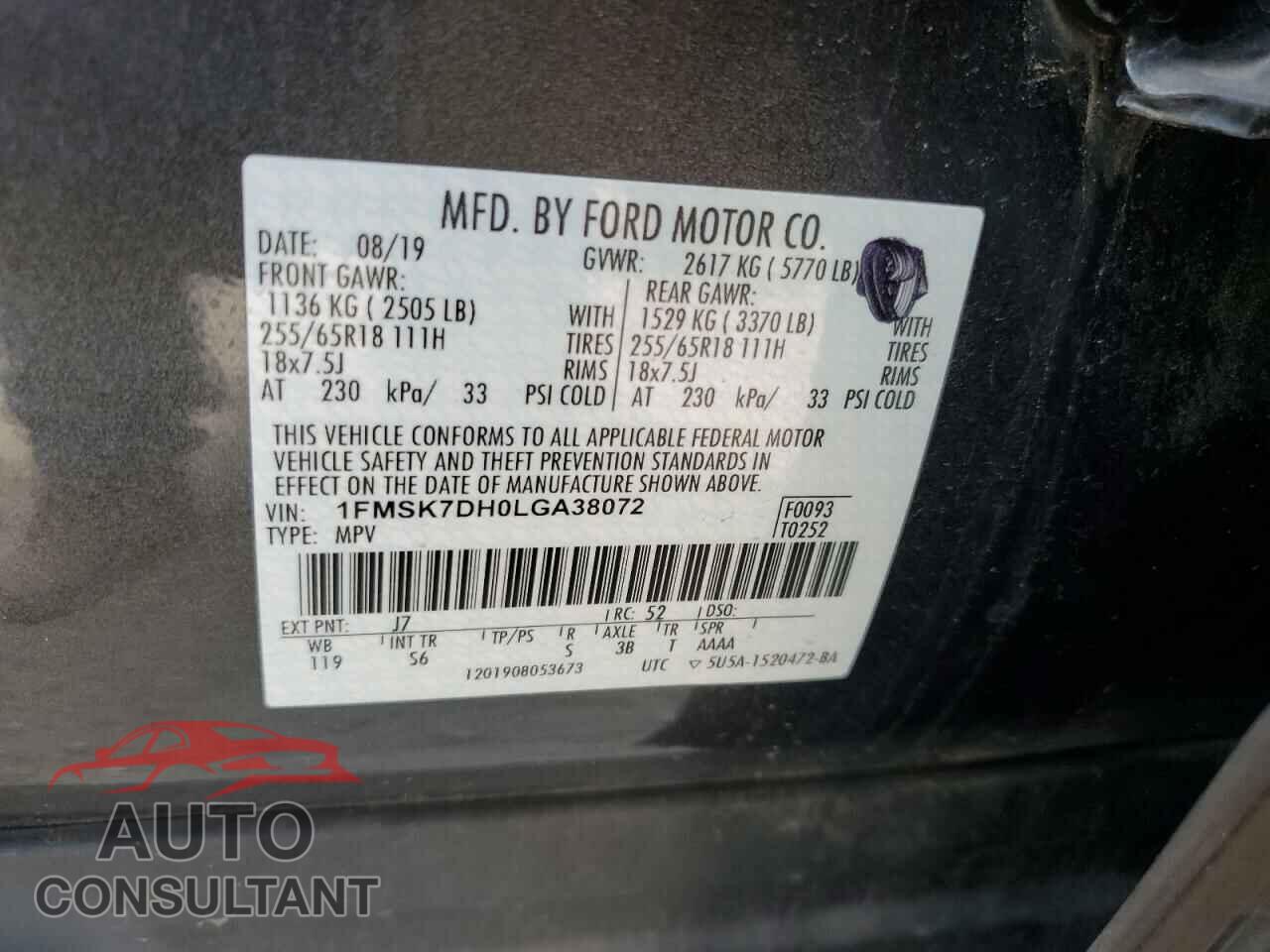 FORD EXPLORER 2020 - 1FMSK7DH0LGA38072